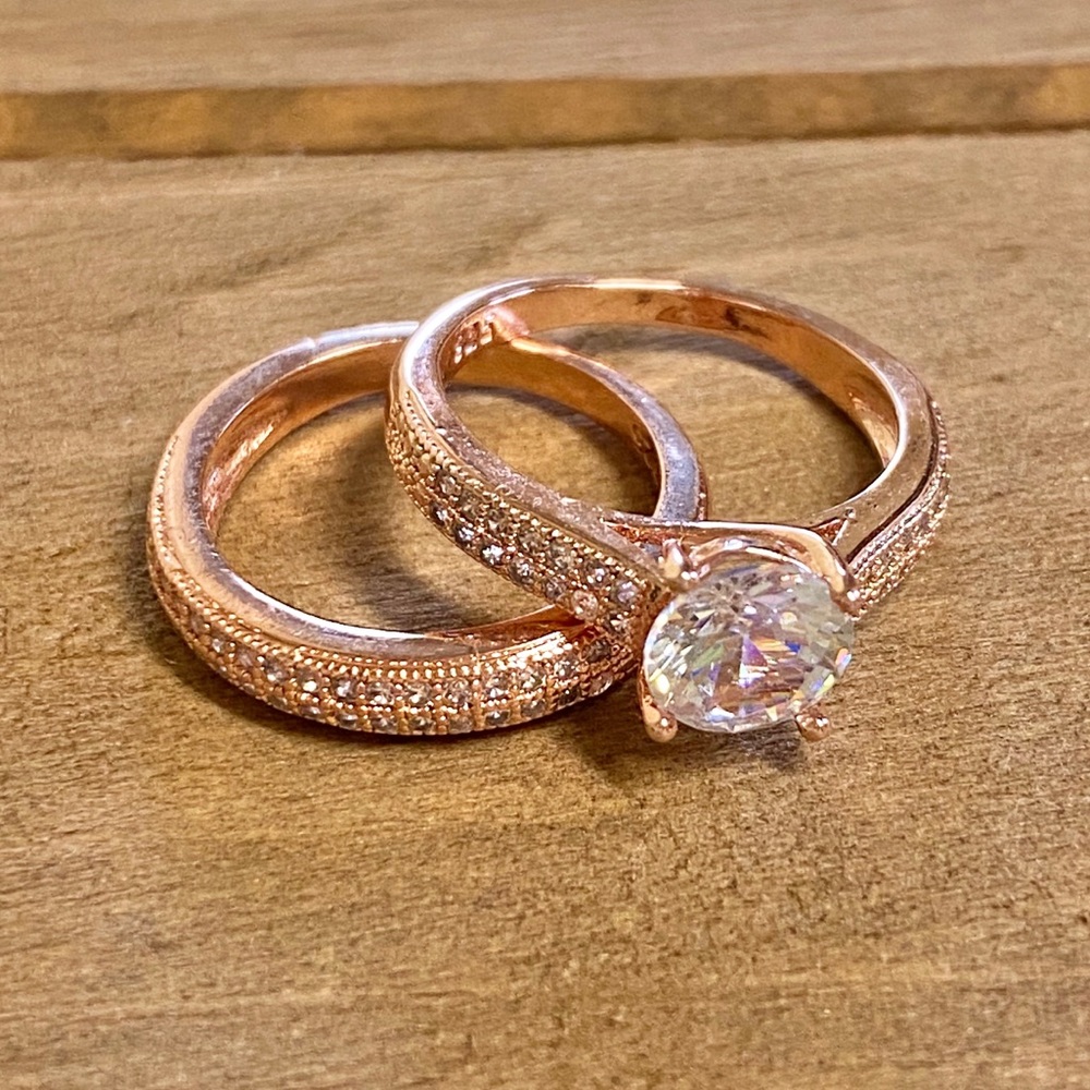 18k Rose Gold Filled Simulated Diamond Bridal Set - Picture 7 of 11